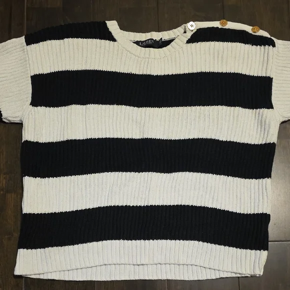 Ralph Lauren Black and White Striped Crewneck Sweater - Picture 4 of 4